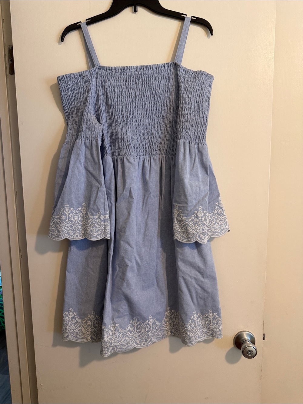 Motherhood Maternity Light Blue Off-Shoulder Smocked Embroidered Dress